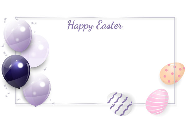 快乐的复活节白色背景气球和复活节彩蛋图片下载