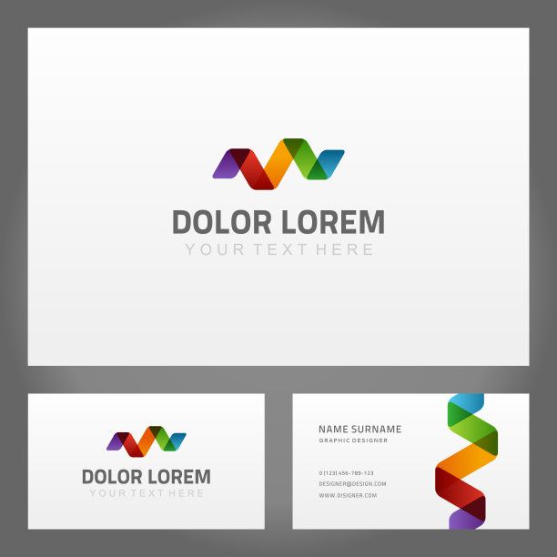 名片与螺旋抽象标志矢量横幅。紫色几何充满活力的条纹与红色创造性梯度与蓝色品牌飞溅。图片下载