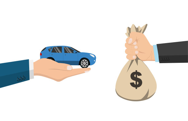 买辆新车。租赁或销售概念。手持钥匙和钱袋。购物。经销商。卖汽车。矢量插图。图片下载