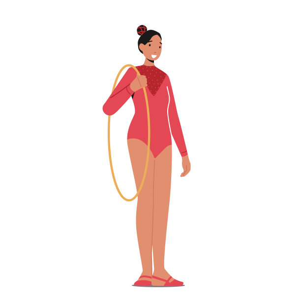 体操女孩穿制服在白色背景孤立抱球圈。女运动员准备比赛图片下载