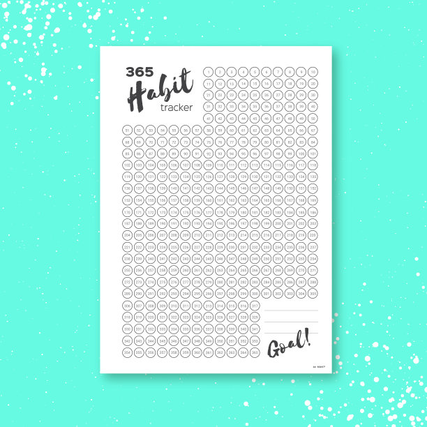 习惯追踪。一年365天的模板习惯日记。规划师》杂志上。子弹》杂志上。目标清单，A4纸大小。圆的形状。过时的图片下载