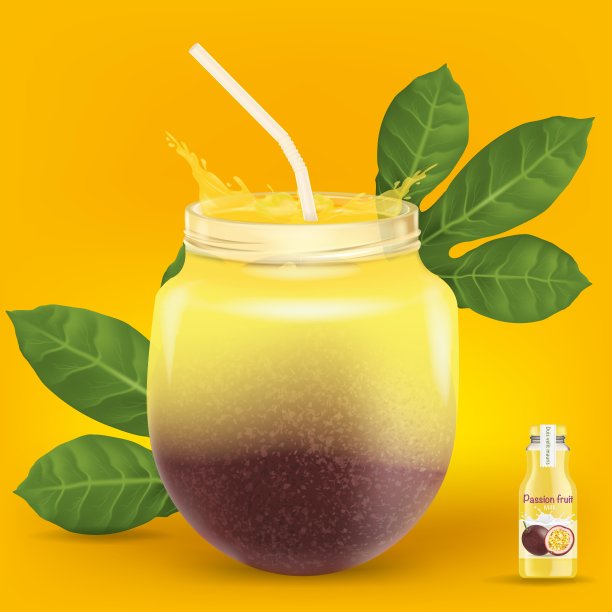 百香果汁瓶配吸管。说明向量图片下载