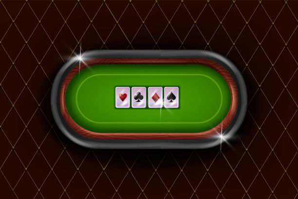 绿色扑克表矢量背景，赌场21点纸牌游戏UI插图，木制圆形框架。图片下载