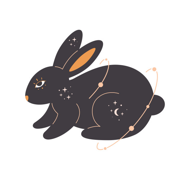兔子具有深奥、神秘、占星术和魔术师的元素。(兔年)手绘矢量插图图片下载