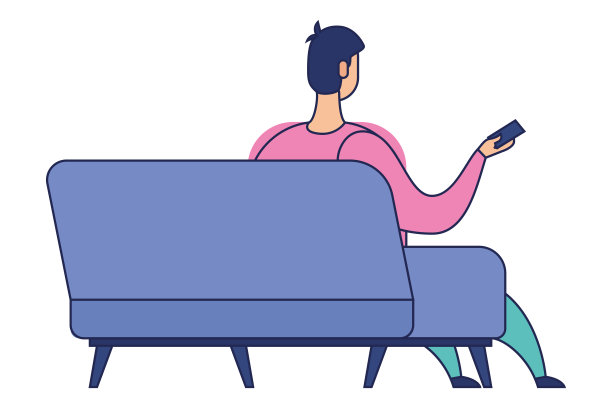 孤立的卡通男性坐在沙发上向量图片下载