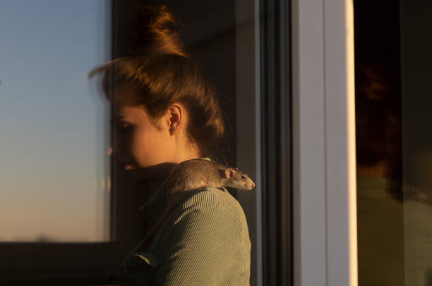 可爱的老鼠在一个漂亮女孩的肩膀上图片下载