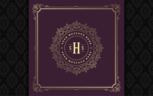 复古的字母组合徽章优雅华丽的线条艺术优雅的装饰品维多利亚风格矢量模板设计图片下载