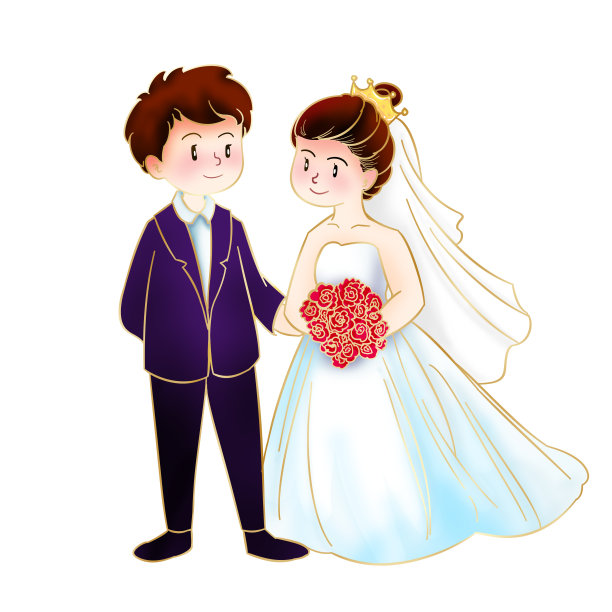 新郎新娘卡通婚礼婚纱西式图片下载