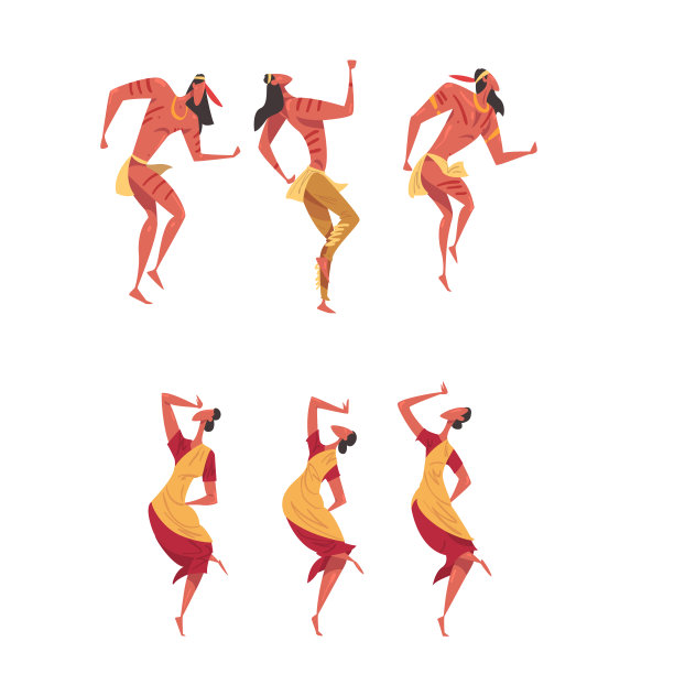 祭祀之舞。印度人跳舞的传统舞蹈穿着传统服装卡通矢量插图图片下载