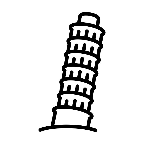 比萨斜塔的标志从纪念碑收藏。比萨斜塔，地标，塔轮廓图标孤立在白色背景上。比萨斜塔线矢量标志，网络和移动符号。图片下载