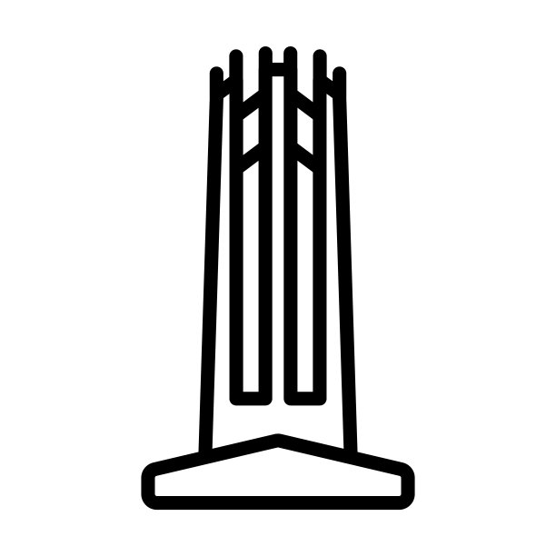 从纪念碑收藏圈图标。薄线性圈，城堡，城市轮廓图标孤立在白色背景上。线向量圆符号，符号为。图片下载