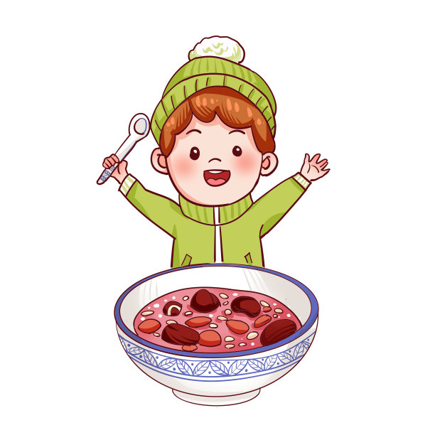粉色男孩帽子腊八腊八粥吃腊八粥人插画图片下载