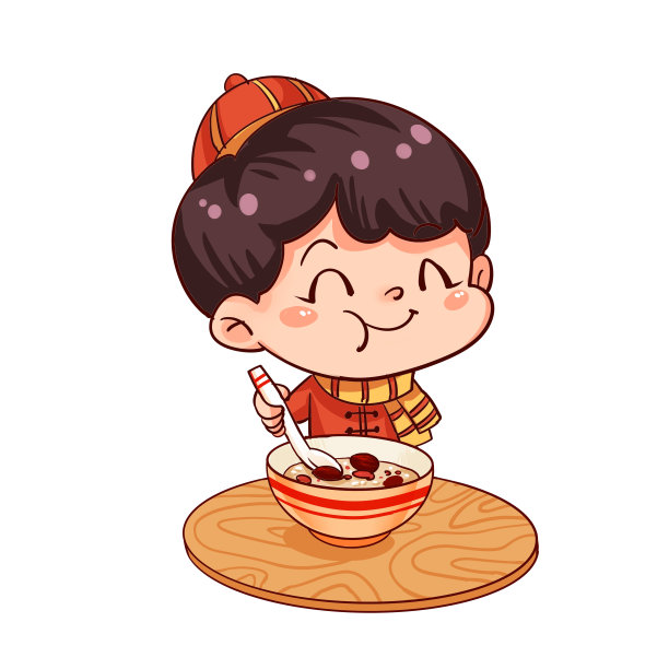 红色男孩帽子腊八腊八粥吃腊八粥人插画图片下载