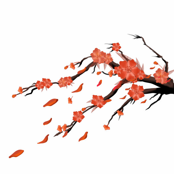 原创手绘梅花花枝红色飘落元素图片下载