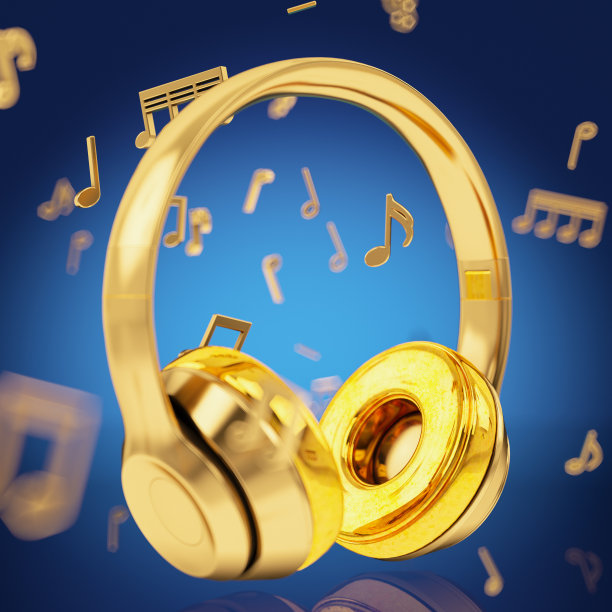 金色耳机与音符图片下载