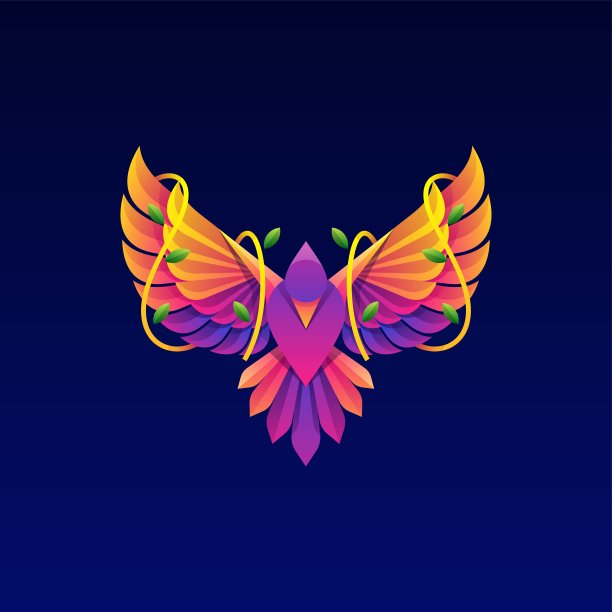 矢量插图凤凰梯度彩色风格。图片下载