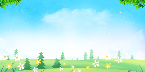 卡通手绘蓝天草地植物背景图图片下载