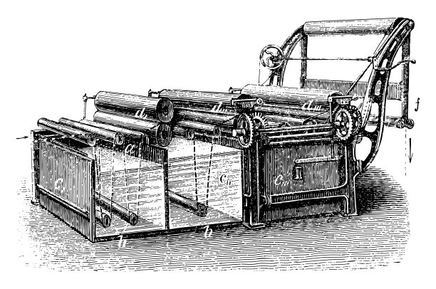老式洗衣机-老式雕刻插图图片下载