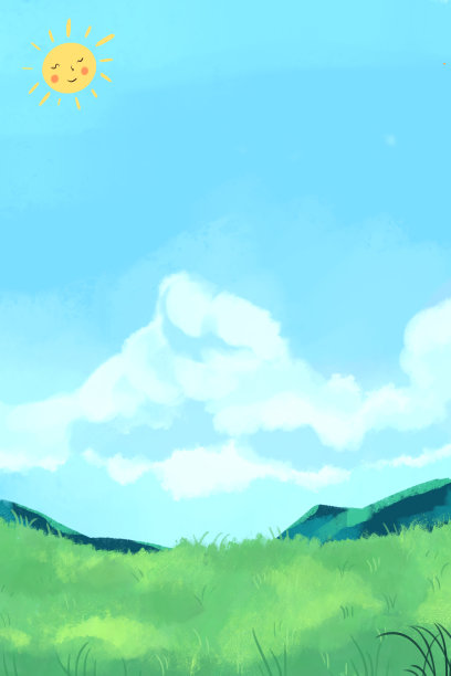 卡通手绘草地蓝天背景图图片下载