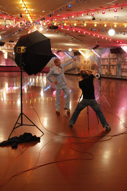 复古轮滑摄影的幕后图片下载