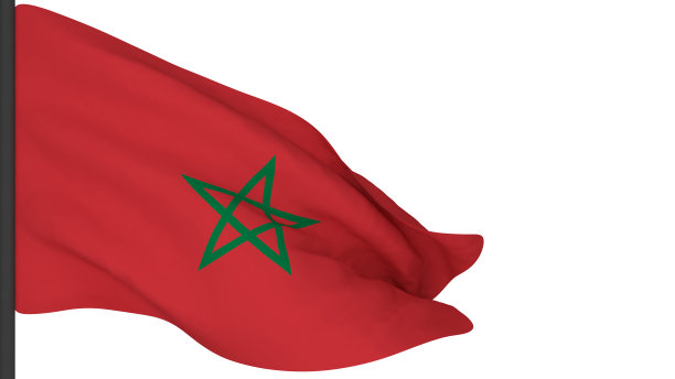 国旗背景图片，随风飘扬的国旗，3d渲染，摩洛哥国旗图片下载