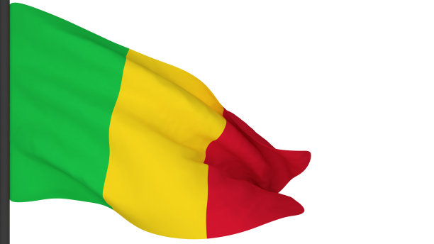国旗背景图片，迎风飘扬的国旗，3d渲染，马里国旗图片下载