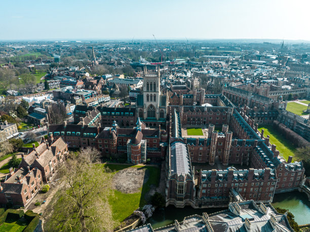 英国剑桥大学和学院的鸟瞰图图片下载