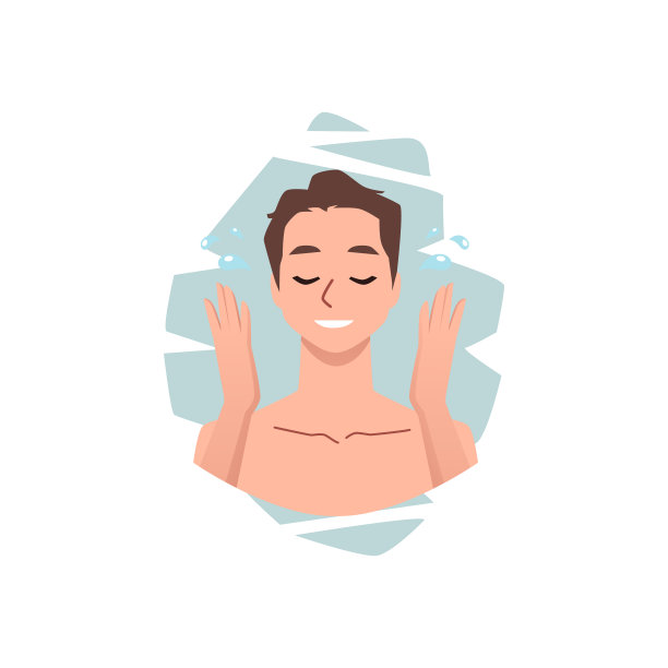 年轻英俊的男子或男子照顾他的脸，清洁和使用乳液图片下载