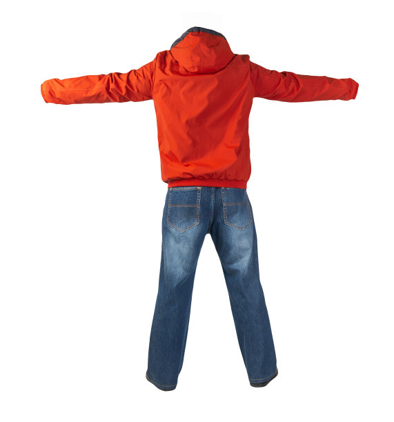 深蓝色牛仔裤，黑色皮鞋，夹克孤立在白色的背景上。图片下载