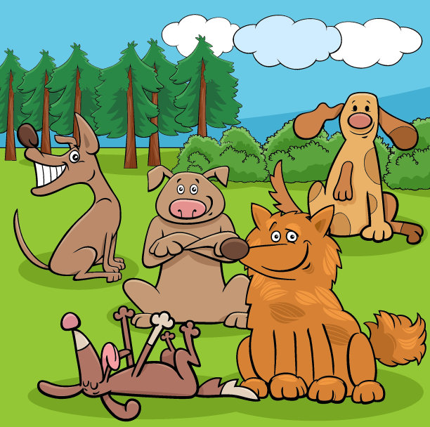 卡通可爱的狗和小狗，有趣的人物团体图片下载