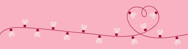 情人节快乐。心的圣诞灯。一条线的花环弦。发光的灯泡。连续线的艺术。黑色的心。装饰元素。爱情符号符号粉色背景。图片下载