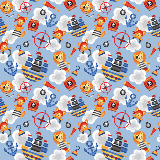 关于海盗主题的无缝模式。儿童矢量模式。图片下载