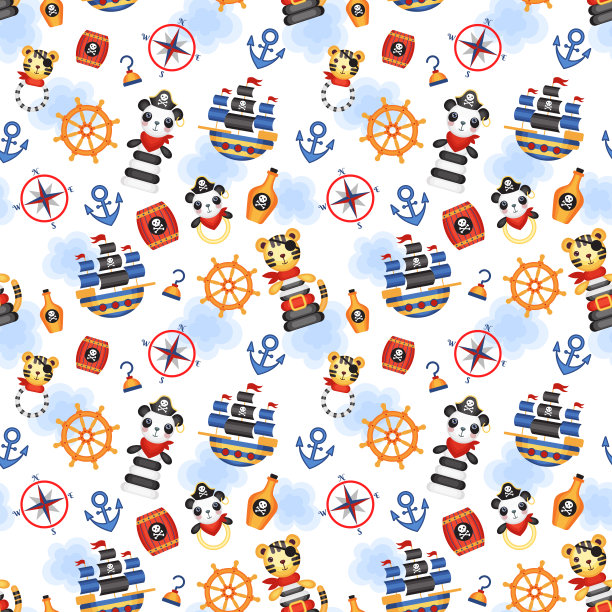 关于海盗主题的无缝模式。儿童矢量模式。图片下载