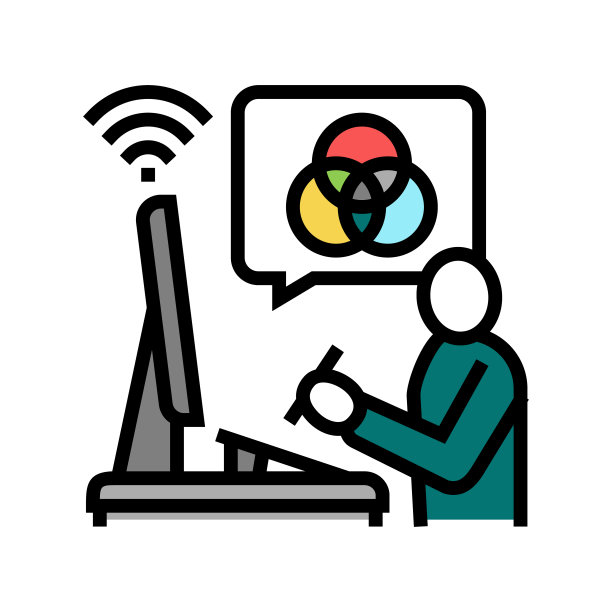 平面设计师自由职业颜色图标矢量插图图片下载