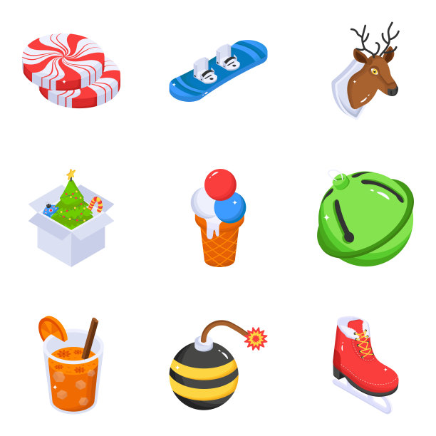 圣诞节日的等距图标包图片下载
