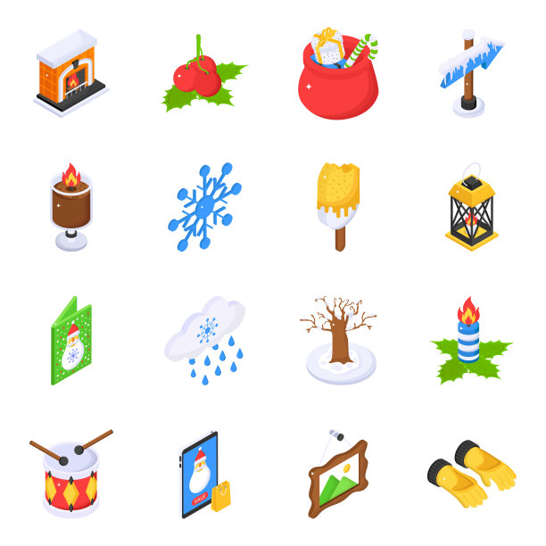 圣诞节庆祝活动的等距图标图片下载