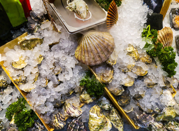 市场上卖牡蛎的摊位图片下载