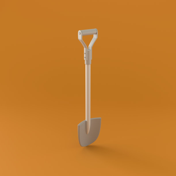 橙色背景上的单色铲，3d渲染图片下载