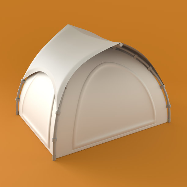 橙色背景上的单色帐篷，3d渲染图片下载