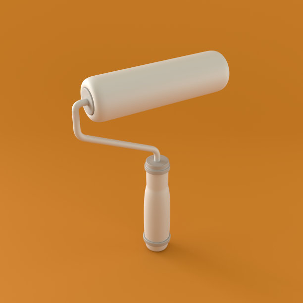 橙色背景上的单色油漆辊，3d渲染图片下载