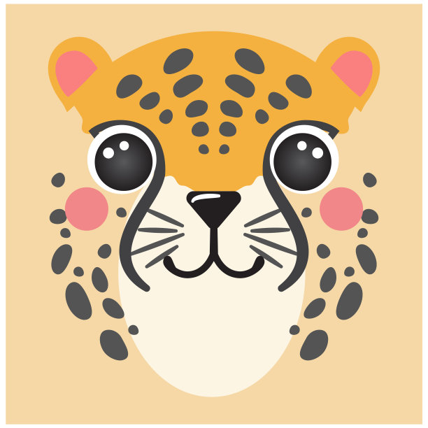 可爱的猎豹方形豹笑脸美洲虎卡通动物，孤立的肖像矢量图标插图米黄色的背景。为孩子们画的海报，卡片，t恤图片下载