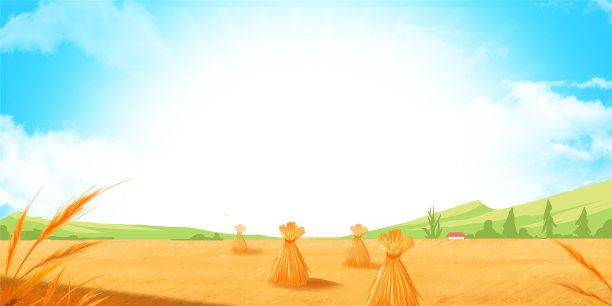 卡通秋季蓝天下片片丰收图片下载