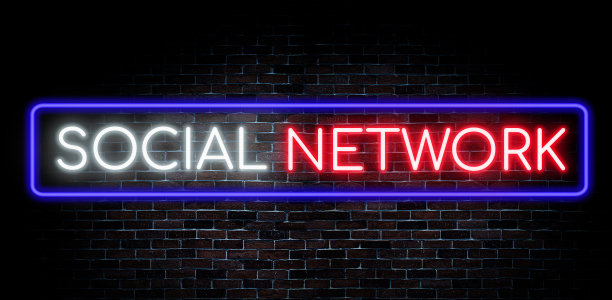 社交网络霓虹灯招牌广告。图片下载