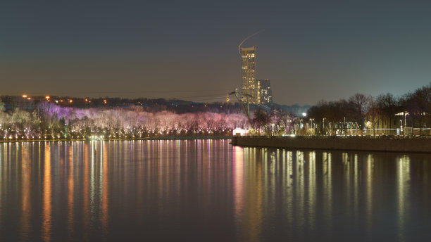 冬季夜晚的莫斯科城市景观图片下载