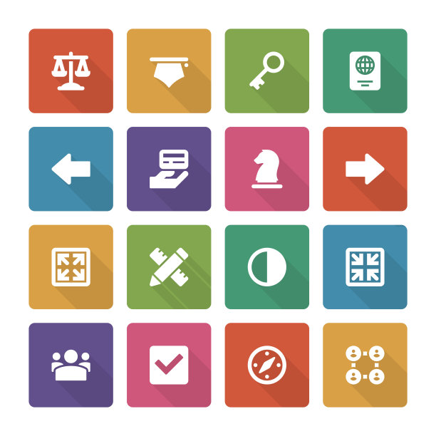 平面图标矢量集和网页设计的长阴影效果图片下载