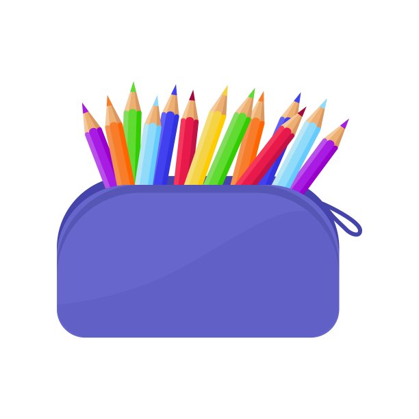彩色铅笔盒在白色的背景。学校用品卡通插图。平的图标设计。孤立的对象。图片下载