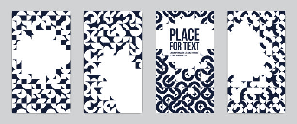 背景和封面模板向量集，抽象的几何设计，黑色和白色的组成与文本的拷贝空间，复杂的现代艺术布局。图片下载