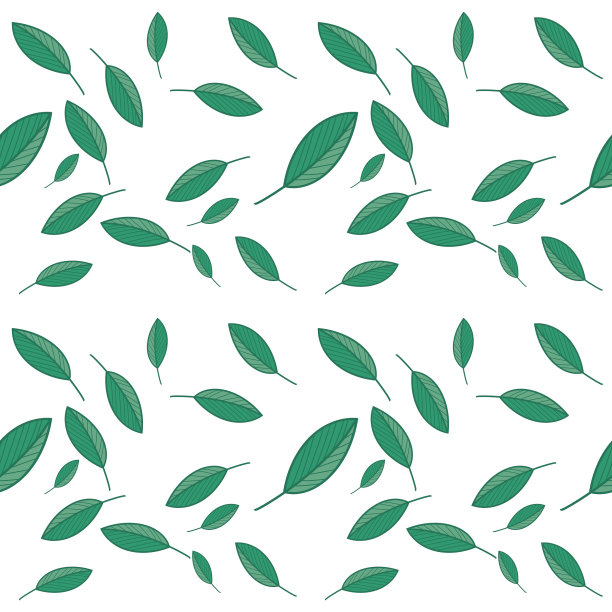 无缝图案，白色背景上的绿叶设计壁纸，服装，地毯，窗帘，和家庭装饰。图片下载