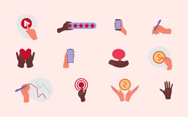 人的手掌图标，商业，媒体和通信插图，收集人的手与电话，金钱和按钮图片下载