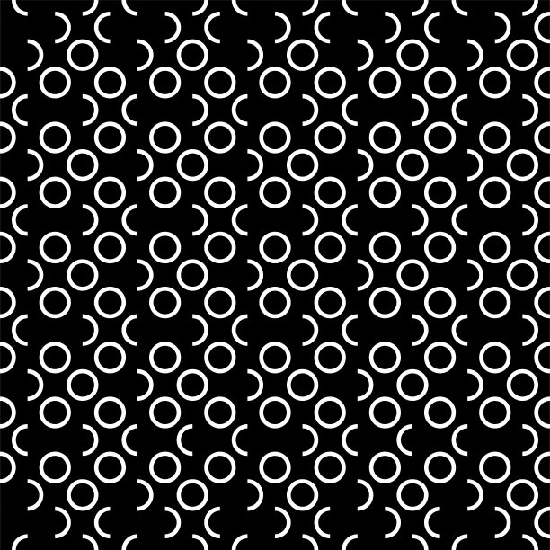 矢量插图。几何无缝模式。等高圆和半圆的形式，一个菱形。斑点黑白背景。简单的抽象背景与圆点。图片下载